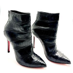 Christian Louboutin Zermadame Ostrich Black Leather Ankle Pointy Boots EU 39 US9